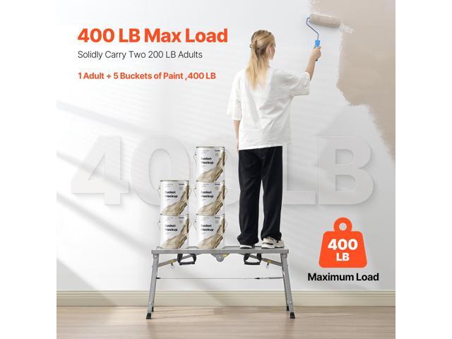 Work Platform, 3 Gear Adjustable Height, Folding Alloy Steel Step Ladder, Portable Scaffolding Platform, 400 lb Load Capacity, Non-Slip Rubber...