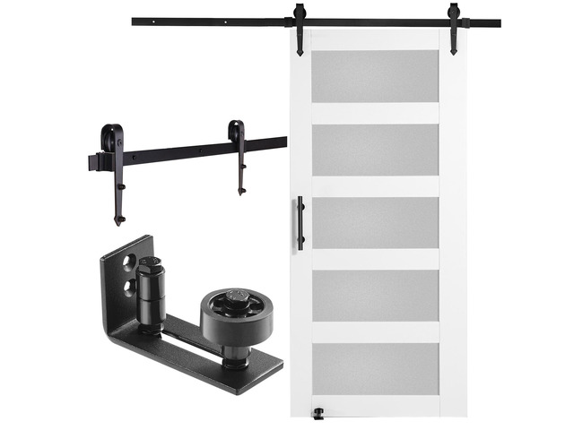 VEVOR Barn Door and Hardware Kit, 42' x 84' Wood and Glass Sliding Barn Door, Smoothly and Quietly, Barn Door Kit with 8-in-1 Floor Guide and Door...