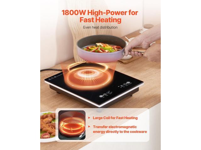 Portable Induction Cooktop, 1800W Electric Induction Burner with 9 Temperature Settings, Countertop Induction Hot Plate with 3H Timer, Child Lock,...