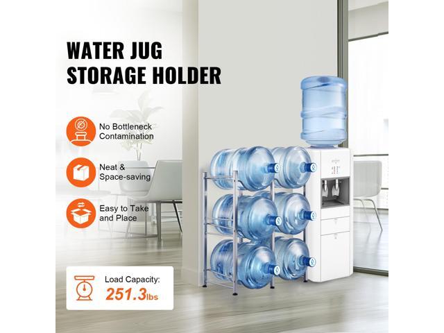 VEVOR 3 Tiers Water Jug Holder Double Row Water Bottle Rack for 6 Bottles Silver, Heavy Duty Water Dispenser Rack with 6 Slots for Gallon Jugs,...