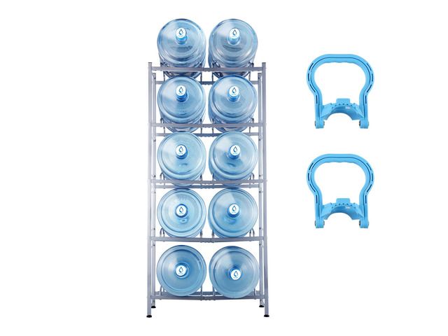 VEVOR 5-Tier Water Jug Holder Double Row Water Jug Rack 10 Bottles Silver Gray