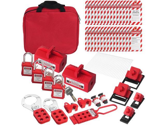 VEVOR Electrical Lockout Tagout Kit, 47 PCS Safety Loto Kit Includes Padlocks, Hasps, Tags, Nylon Ties, Plug Lockouts, Circuit Breaker Lockouts,...