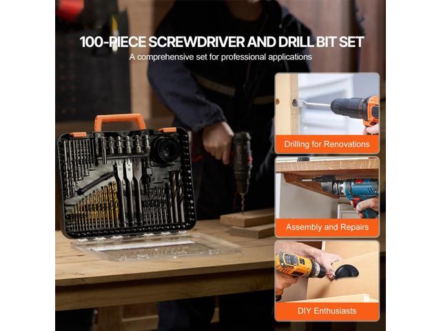Drill Bit Set, 100 Pieces Drill and Driver Bit Set, Screwdriver Bit Set Suitable for Wood Metal Cement Drilling and Screw Driving, Drill Bit Sets...