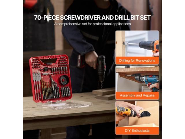 VEVOR Drill Bit Set, 70 Pieces Drill and Driver Bit Set, Screwdriver Bit Set Suitable for Wood Metal Cement Drilling and Screw Driving, Drill Bit...
