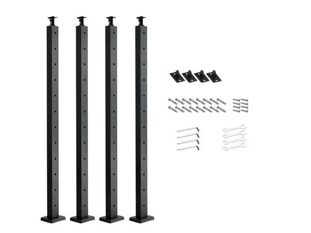 VEVOR 4-Pack Cable Railing Post, 42x2x2 In Horizontal-Hole Deck Railing Post with Pre-Drilled Holes, Stainless Steel Cable Rail Post with...