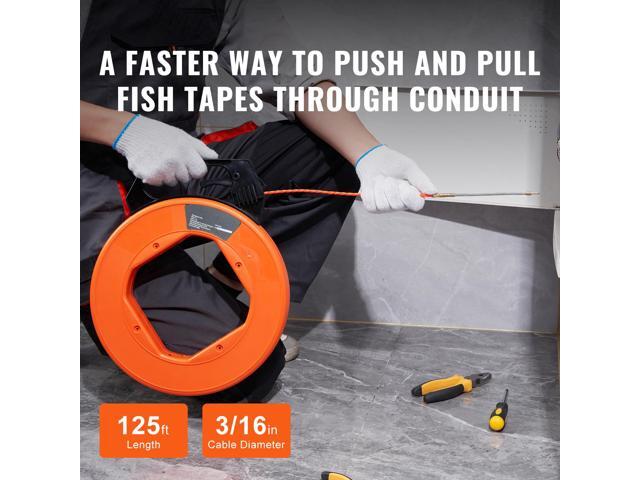 Fish Tape, 125-foot, 3/16-inch, PET Wire Puller with Optimized Housing and Handle, Easy-to-Use Cable Puller Tool, Flexible Wire Fishing Tools for...