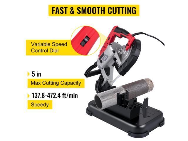 Portable Band Saw, 110V Removable Alloy Steel Base Cordless Band Saw, 5 Inch Cutting Capacity Hand held Band Saw,Variable Speed Portable Bandsaw,...