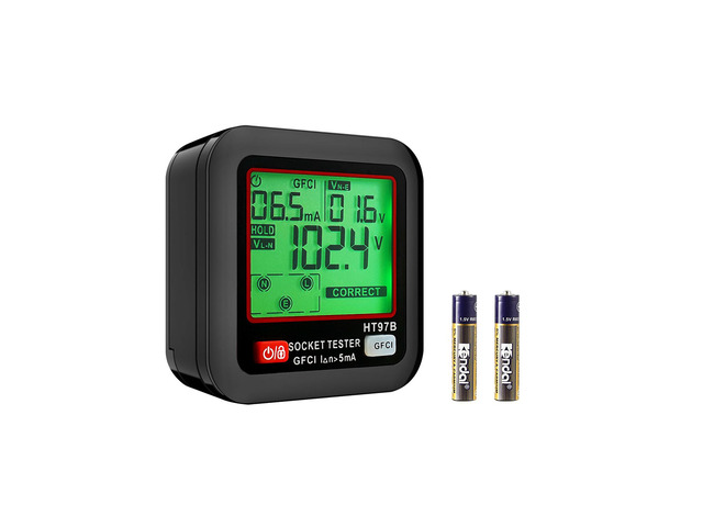 Outlet Tester, Electrical GFCI Trip Tester, LCD Display Receptacle Detector for 7 Common Wiring Faults, 3 Prong Socket Detector with Auto Shutoff &...