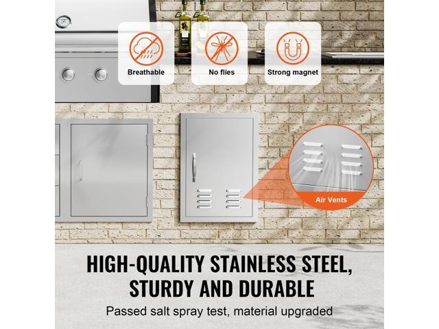 VEVOR BBQ Access Door, 17W x 24H Inch Single Outdoor Kitchen Door, Stainless Steel Flush Mount Door, Wall Vertical Door with Handle, Vents and...