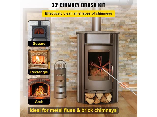Chimney Sweep Kit 33FT, Chimney Cleaning Tool Kits with 10 Nylon Flexible Rods, Chimney Brush 394 Inch for Sweeping Fireplace
