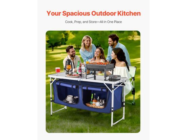 VEVOR Camping Kitchen Table Folding Portable Cook Station 3 Adjustable Height Aluminum