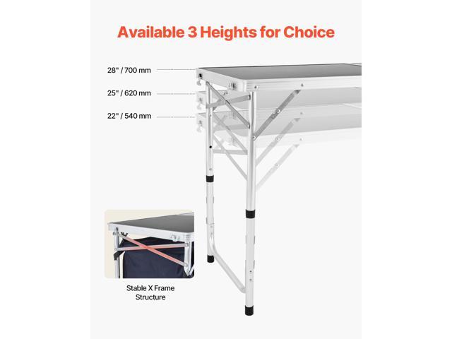 VEVOR Camping Kitchen Table Folding Portable Cook Station 3 Adjustable Height Aluminum