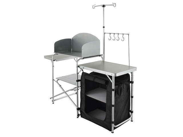 VEVOR Camping Kitchen Table, Folding Outdoor Cooking Table with Storage Carrying Bag, Aluminum Cook Station 1 Cupboard & Detachable Windscreen,...