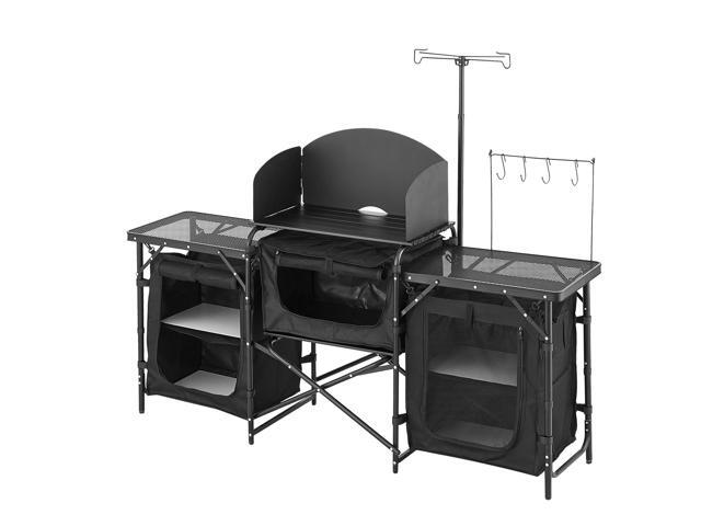 VEVOR Camping Kitchen Table Portable Outdoor Cook Station Windshield Cupboard Aluminum