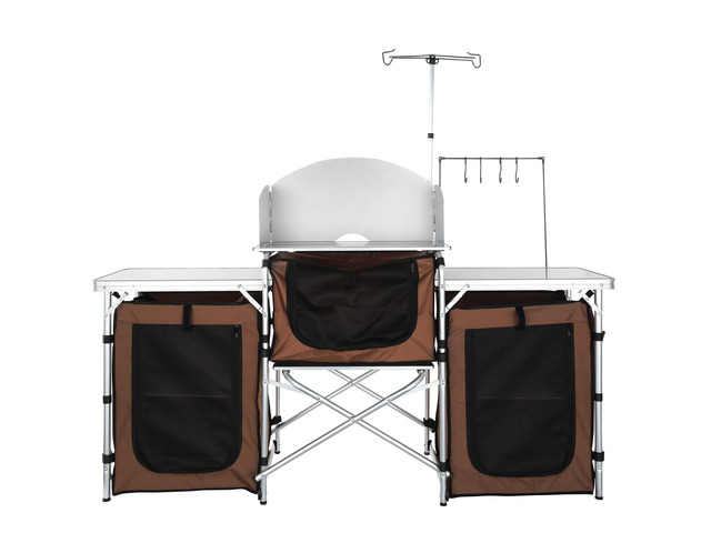 VEVOR Camping Kitchen Table, Folding Outdoor Cooking Table with Storage Carrying Bag, Aluminum Cook Station 3 Cupboard & Detachable Windscreen,...