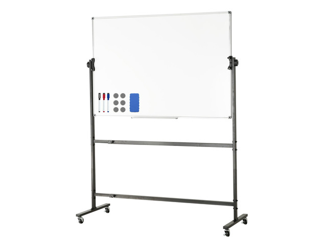 Rolling Whiteboard, 48x32 inch Double-Sided Magnetic Mobile Whiteboard, 360Â° Reversible Adjustable Height Dry Erase Board with Wheels & Movable...