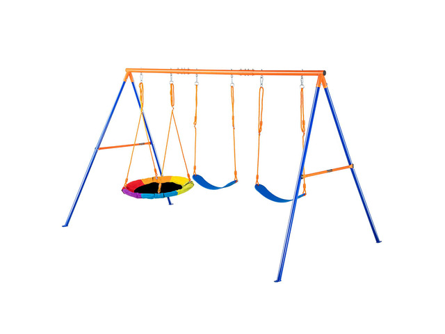 Swing Sets for Backyard, 600lbs Load Capacity Swing Set, with 1 Saucer Swing Seat, 2 Belt Swing Seats, Heavy Duty A-Frame Metal Swing Stand and...