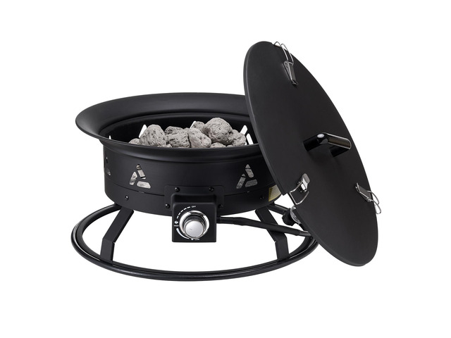 Propane Fire Pit, 24-Inch Diameter Outdoor Portable Gas Fire Pit with Cover & Lava Rocks, Adjustable Flame Height Camping Firepit for Heating,...