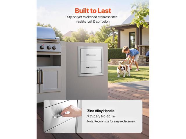 Outdoor Kitchen Drawers 14W x 14.3H x 23D Inch, Flush Mount Double BBQ Drawers Stainless Steel with Handle, BBQ Island Drawers for Outdoor Kitchens...