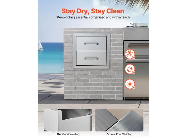 Outdoor Kitchen Drawers 14W x 14.3H x 23D Inch, Flush Mount Double BBQ Drawers Stainless Steel with Handle, BBQ Island Drawers for Outdoor Kitchens...