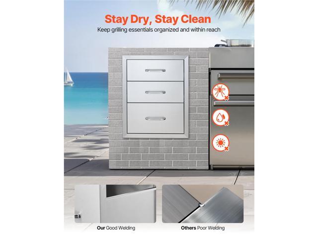 18x23 Inch Outdoor Kitchen Stainless Steel Triple Access BBQ Drawers with Chrome Handle, 18 x23 x 23 Inch