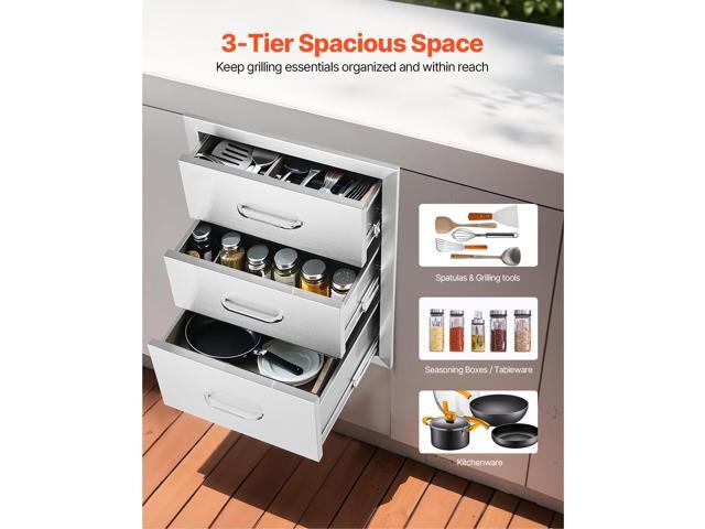 18x23 Inch Outdoor Kitchen Stainless Steel Triple Access BBQ Drawers with Chrome Handle, 18 x23 x 23 Inch