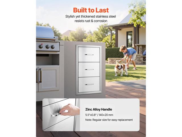 17W x 30H x 21D Inch Outdoor Kitchen Stainless Steel Double Access Drawers with Paper Towel Holder Combo for BBQ Island or Grill Station