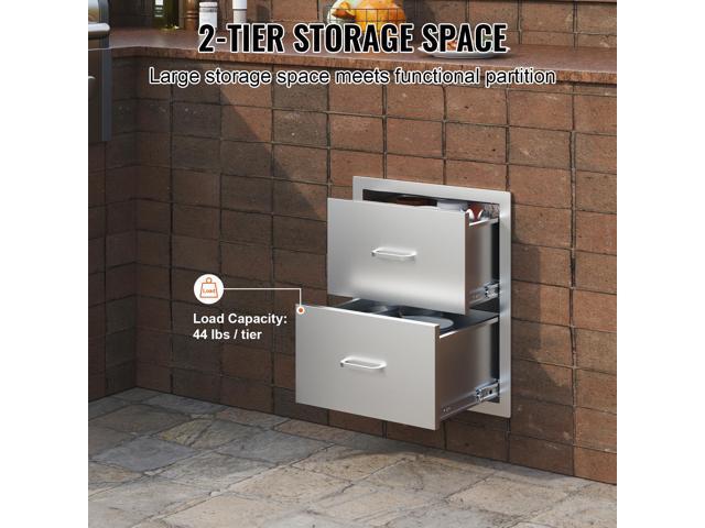 Outdoor Kitchen Drawers 18W x 20.6H x 12.7D Inch, Flush Mount Double BBQ Drawers Stainless Steel with Handle, BBQ Island Drawers for Outdoor...