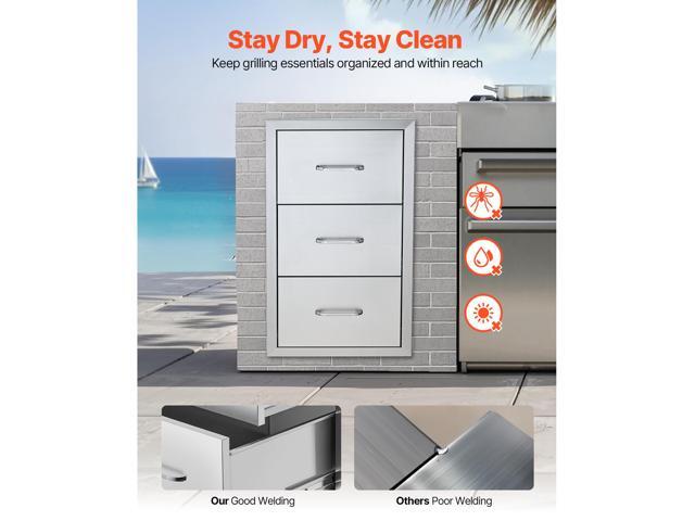 17W x 30H x 21D Inch Outdoor Kitchen Stainless Steel Double Access Drawers with Paper Towel Holder Combo for BBQ Island or Grill Station