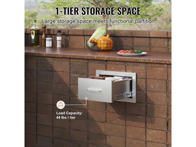 14x8.5 Inch Outdoor Kitchen Drawers Stainless Steel, Flush Mount Double Drawers,14W x 8.5H x 23D Inch, with Stainless Steel Handle, BBQ Drawers for...