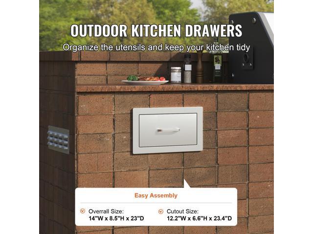 14x8.5 Inch Outdoor Kitchen Drawers Stainless Steel, Flush Mount Double Drawers,14W x 8.5H x 23D Inch, with Stainless Steel Handle, BBQ Drawers for...