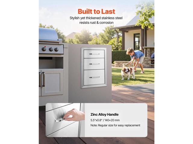 Outdoor Kitchen Drawers 14/' W x 20.3/' H x 23/' D, Flush Mount Triple Access BBQ Drawers Stainless Steel with Handle, BBQ Island Drawers for...