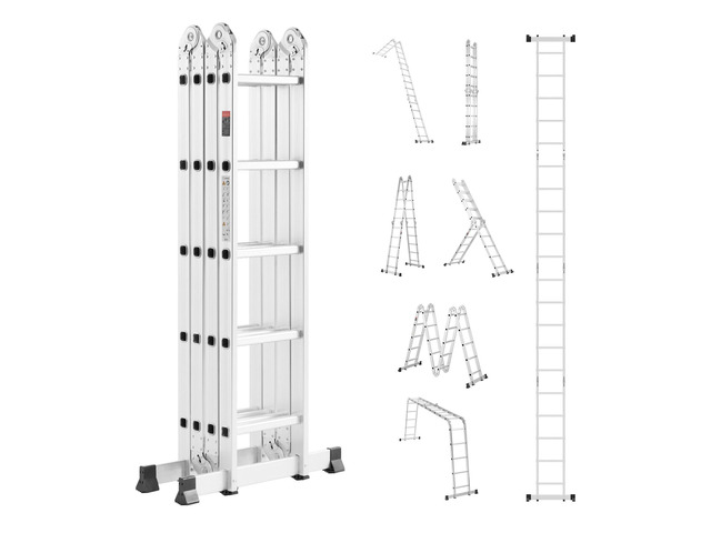 VEVOR Multi-Purpose Folding Ladder 7-in-1 5 Step 19ft Reach Height Metal