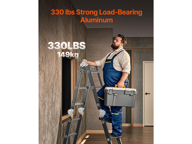 Multi-Purpose Folding Ladder, 7-in-1 Tall Extension Step Ladder, A Frame 3 Step with Scaffolding Plank Telescoping Ladder, 12ft Reach Height Heavy...