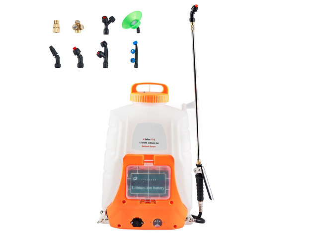 VEVOR Battery Powered Backpack Sprayer,4 Gal Tank, 0-90 PSI Adjustable Pressure,Back Pack Sprayer with 8 Nozzles and 2 Wands, 12V 8Ah Battery,...