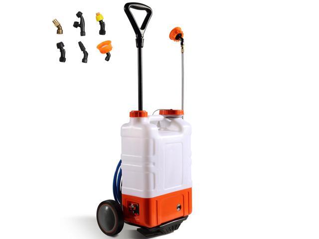 VEVOR Battery Powered Backpack Sprayer with Cart, 0-94 PSI Adjustable Pressure, 4 Gallon Tank on Wheels, with 8 Nozzles and 2 Wands, 12V 7.2Ah...