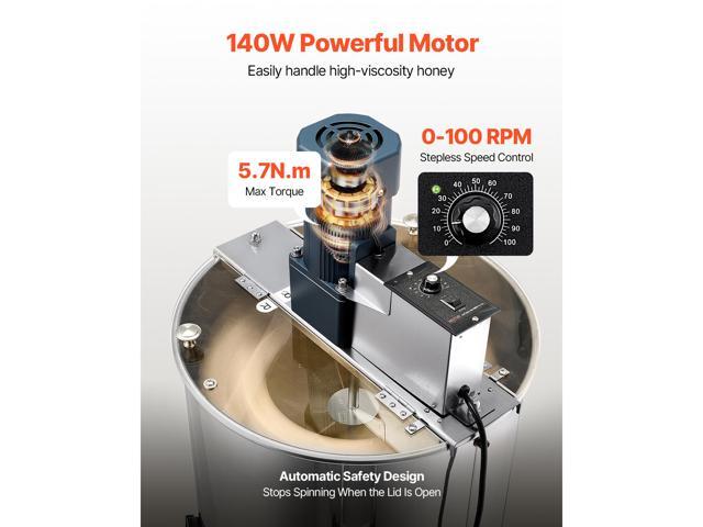 VEVOR Electric Honey Extractor, 3 Frame Honey Spinner with Transparent Lid, 140W Stainless Steel Honeycomb Drum Spinner, Height Adjustable,...