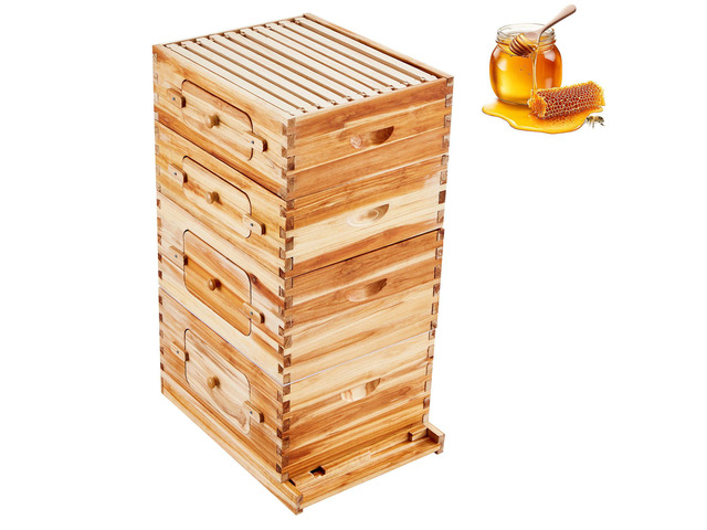 VEVOR Bee Hive 40 Frame Bee Hives Starter Kit, Beeswax Coated Cedar Wood, 2 Deep + 2 Medium Bee Boxes Langstroth Beehive Kit, Transparent Acrylic...