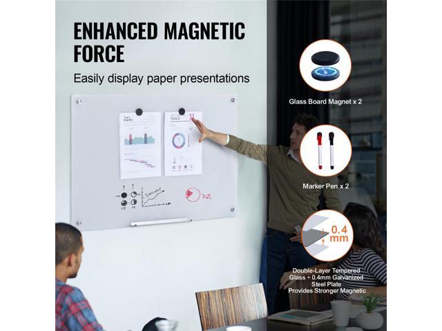 Magnetic Glass Whiteboard, Dry Erase Board 36'x24', Wall-Mounted Large White Glassboard Frameless, with Marker Tray, an Eraser and 2 Markers, White