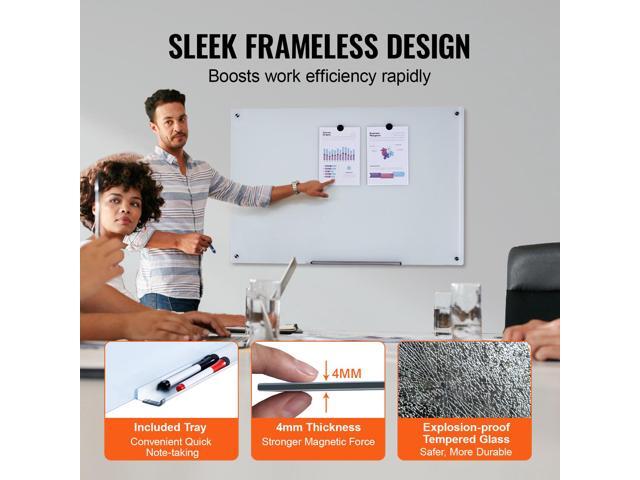 Magnetic Glass Whiteboard, Dry Erase Board 36'x24', Wall-Mounted Large White Glassboard Frameless, with Marker Tray, an Eraser and 2 Markers, White