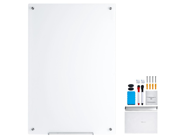 VEVOR Magnetic Glass Whiteboard, Dry Erase Board 48'x32', Wall-Mounted Large White Glassboard Frameless, with Marker Tray, an Eraser and 2 Markers,...