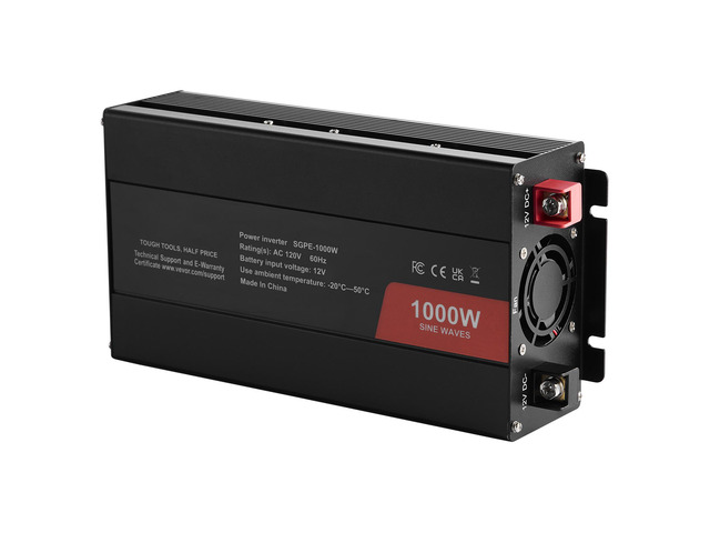 VEVOR 1000W Pure Sine Wave Inverter DC 12V to AC 120V with Dual AC Sockets 1 USB 1 Type-C Remote Operation CE FCC Approved