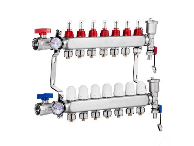 VEVOR 7-Branch Radiant Heat Manifold 1/2' PEX Tubing Floor Heating Manifold Set