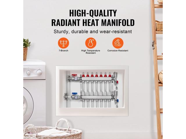 VEVOR 7-Branch Radiant Heat Manifold 1/2' PEX Tubing Floor Heating Manifold Set