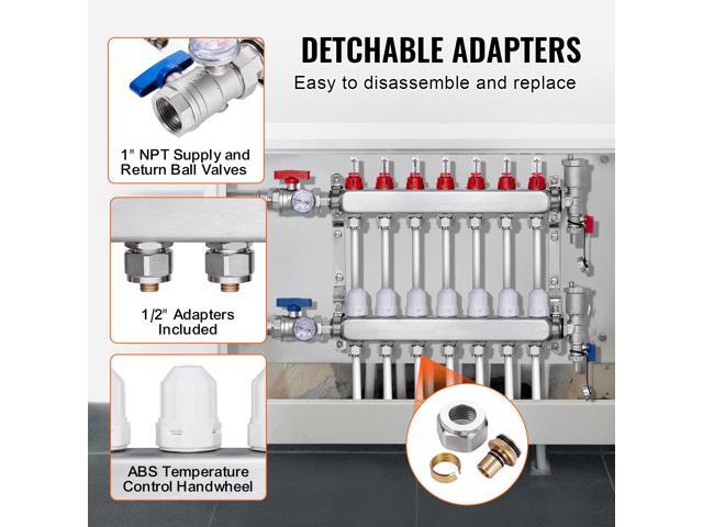 VEVOR 7-Branch Radiant Heat Manifold 1/2' PEX Tubing Floor Heating Manifold Set