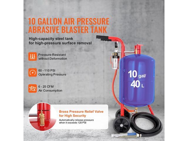 10Gal/40L Sandblaster Equipped with Nozzle Shut-Off Valve Pressure Gauge Ceramic Nozzle 2.5m Hose Filling Funnel Watertrap 6/' Rubber Wheels Grit...