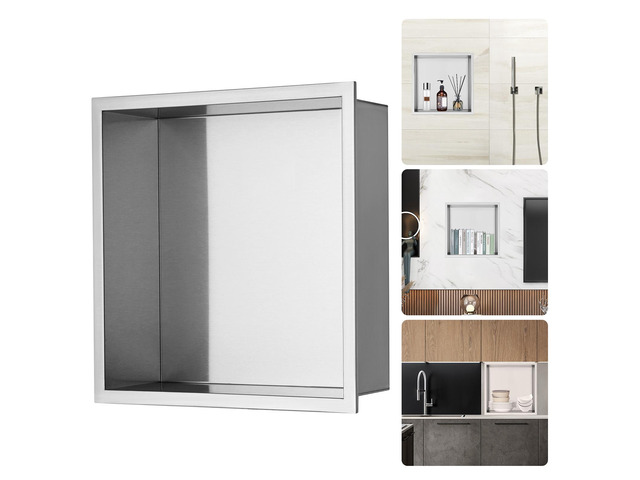 13'x13' No Tile Shower Niche 304 Stainless Steel, Wall-Inserted Niche Recessed Double Shelves, Sealed Waterproof Rust-Resistant Modern Niche for...