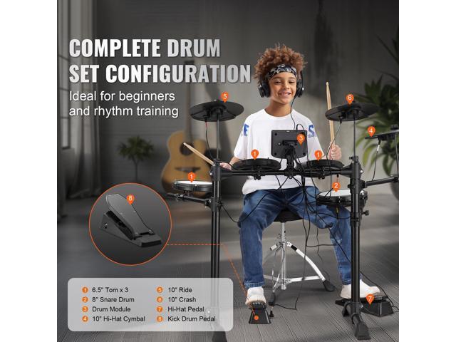 Electric Drum Set, 15 Drum Kits & 150 Sounds Electronic Drum Kit, USB MIDI Supported 8 in Quiet Mesh Snare Electric Drum Set with 10 in Cymbals...