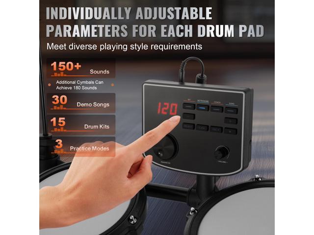 Electric Drum Set, 15 Drum Kits & 150 Sounds Electronic Drum Kit, USB MIDI Supported 8 in Quiet Mesh Snare Electric Drum Set with 10 in Cymbals...