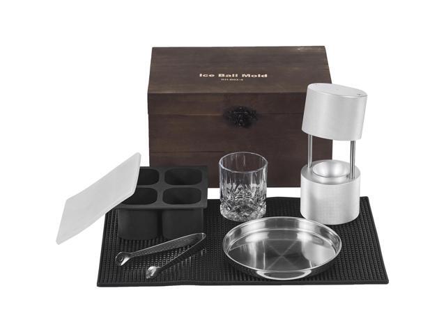 VEVOR Ice Ball Press Kit, Aircraft Al Alloy Ice Press with Ice Block Mold, Large Mat, Tong, Drip Tray, One Glass, Round Ice Ball Maker 2.4'/60 mm...